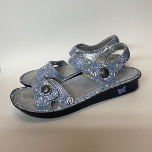 Alegria VIE-7514 Blue Floral Leather Wedge Sandals Women Size 41/US9.5